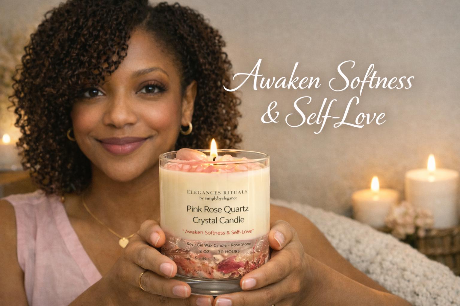 Rose Quartz Crystal Candle –  Rose Scent, 10oz Self‑Love Candle