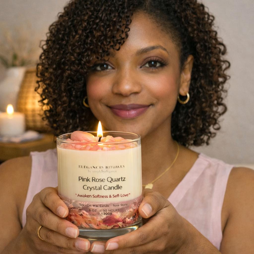 Rose Quartz Crystal Candle –  Rose Scent, 10oz Self‑Love Candle