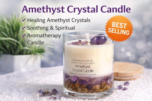 Amethyst Crystal Candle – Sandalwood Scent, 10oz Calm Energy Candle
