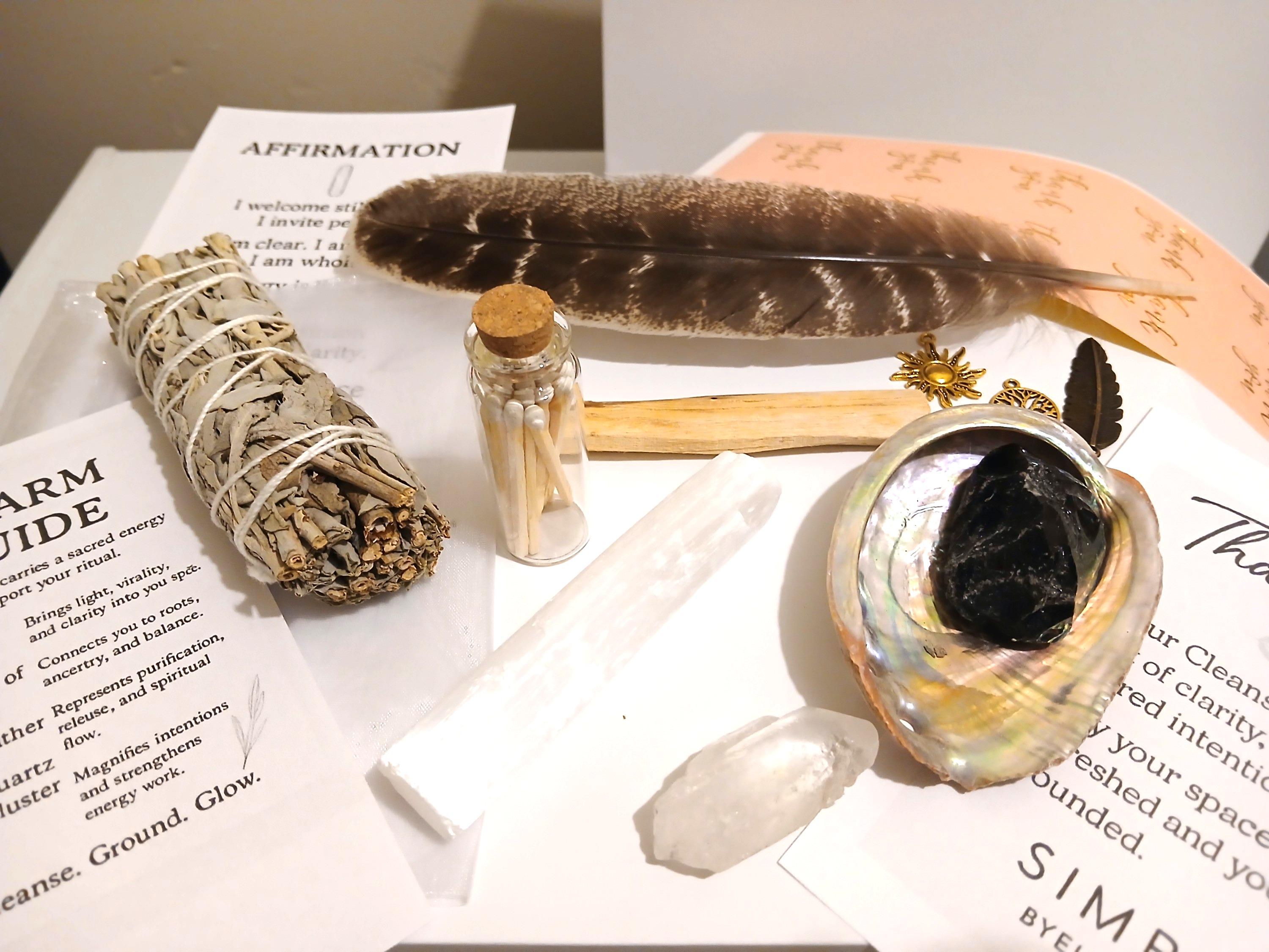 Spiritual Smudge Kit with Natural Turkey Feather | Energy Cleansing