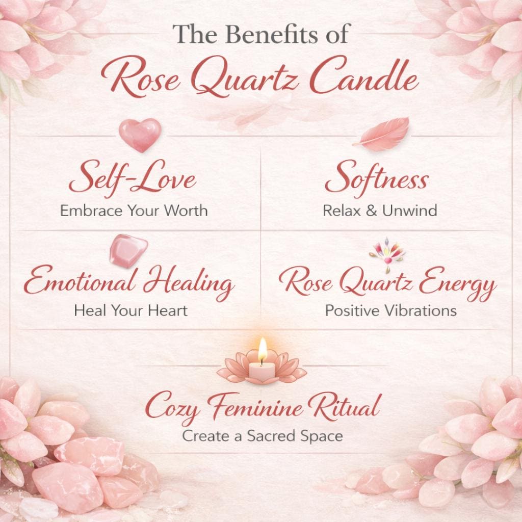 Rose Quartz Crystal Candle –  Rose Scent, 10oz Self‑Love Candle