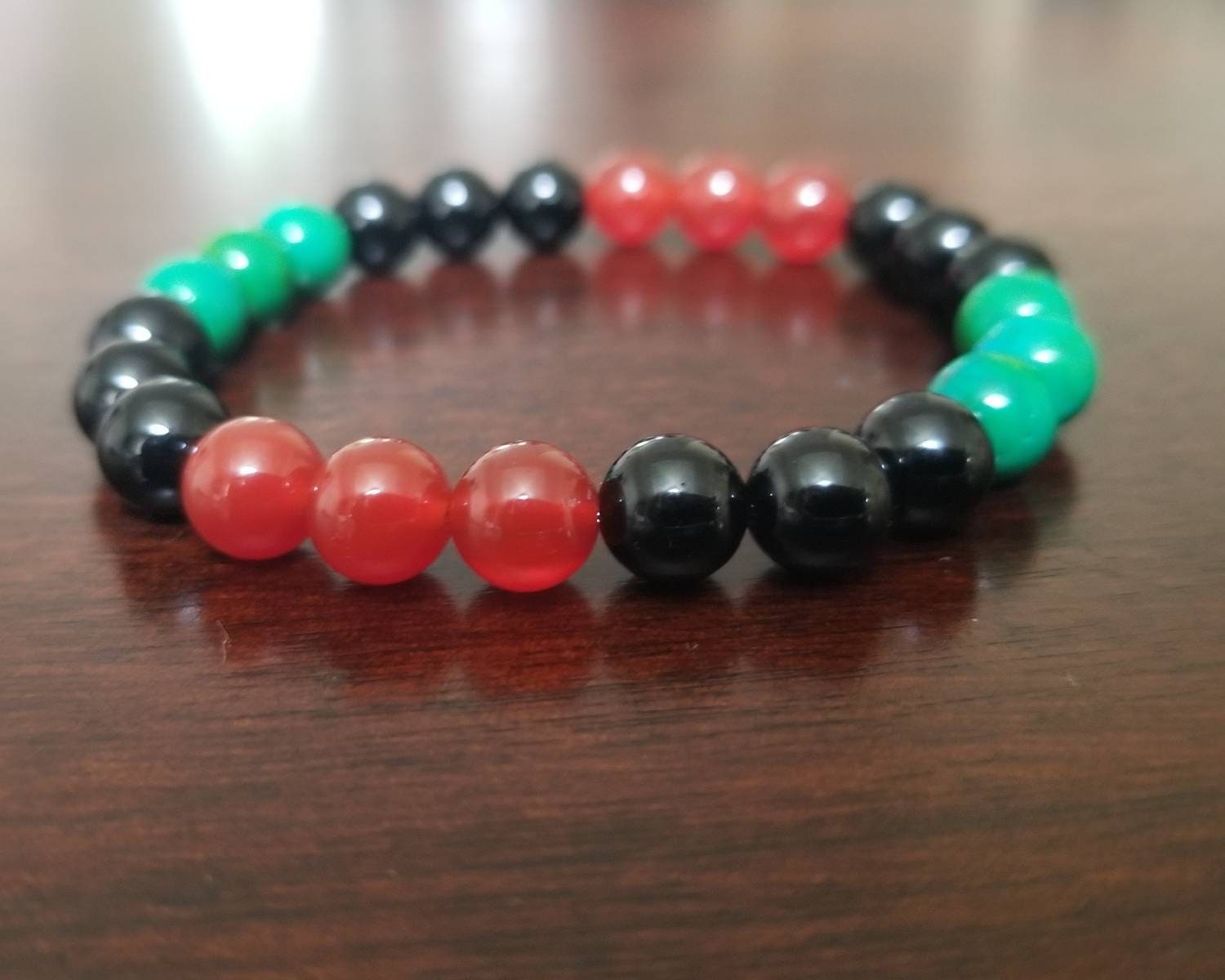 RBG Beaded Bracelet – Red Black Green African Pride Stretch Jewelry – Cultural Empowerment Gift