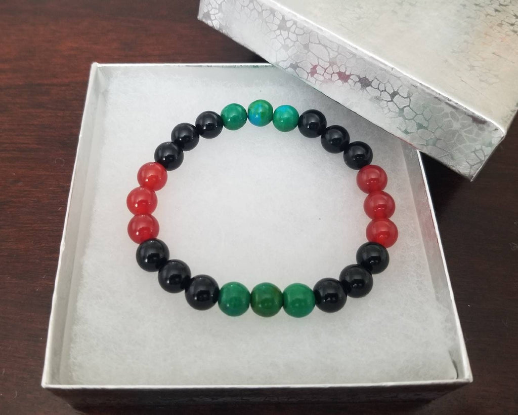RBG Beaded Bracelet – Red Black Green African Pride Stretch Jewelry – Cultural Empowerment Gift