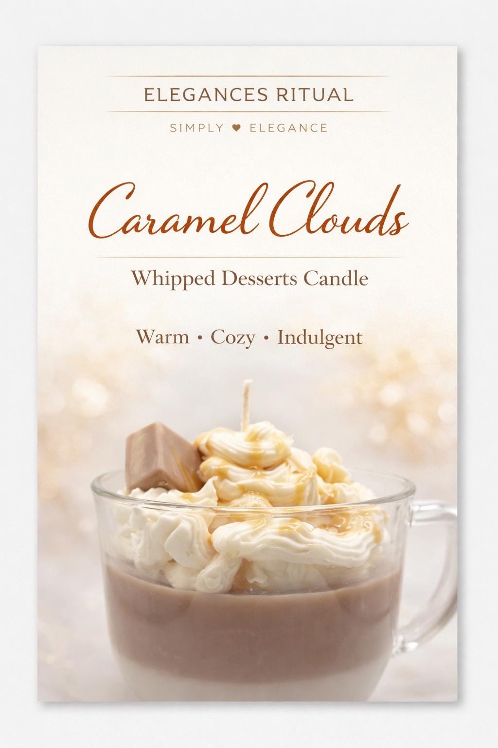 Caramel Clouds Candle – Caramel Latte Cafe Mocha Scent, 15oz Cozy Café Candle