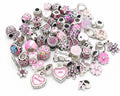 Pink Pandora Style Charms: Silver Beads, Snake Chain Bracelet Gift for her