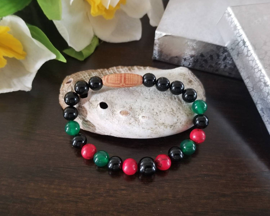 Pan African Beaded Bracelet Red, Green, Black