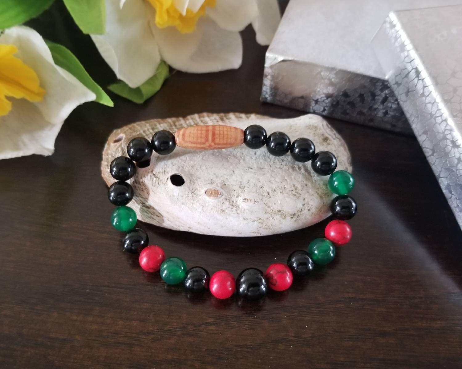 Pan African Beaded Bracelet Red, Green, Black
