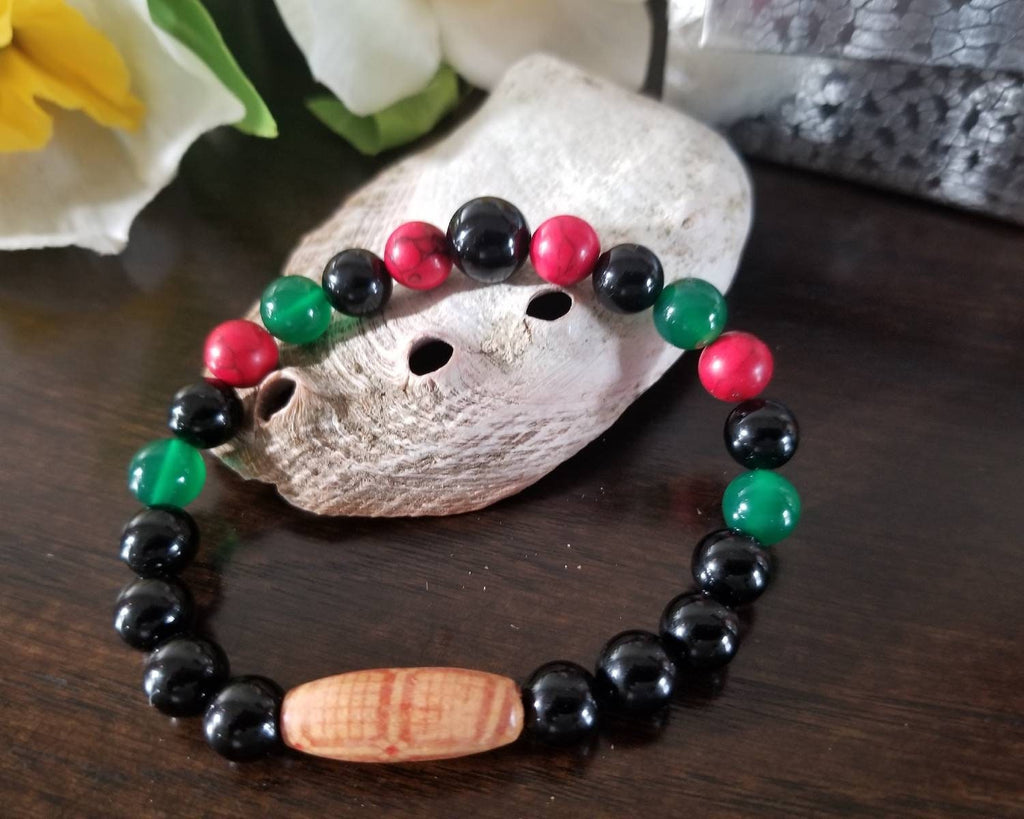 Pan African Beaded Bracelet Red, Green, Black