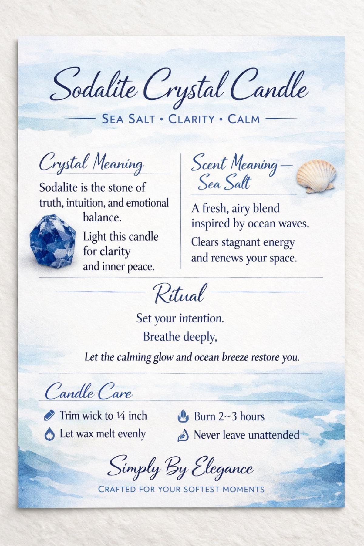 Sodalite Crystal Candle – Sea Salt Scent, 10oz Clarity & Focus Candle