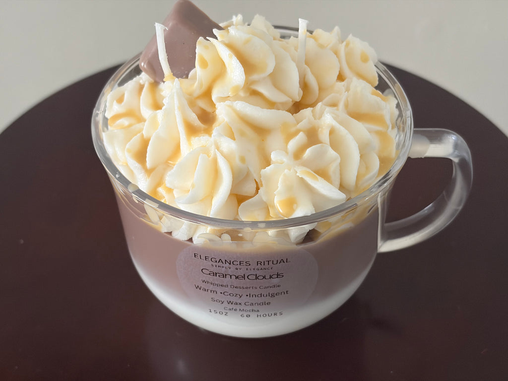 Caramel Clouds Candle – Caramel Latte Cafe Mocha Scent, 15oz Cozy Café Candle