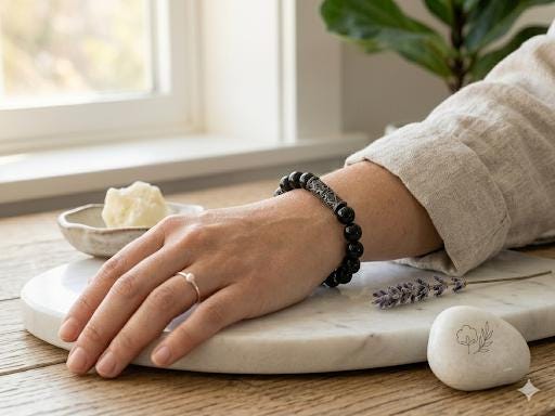 Mens Black Onyx Bracelet with Metal Filigree Tube