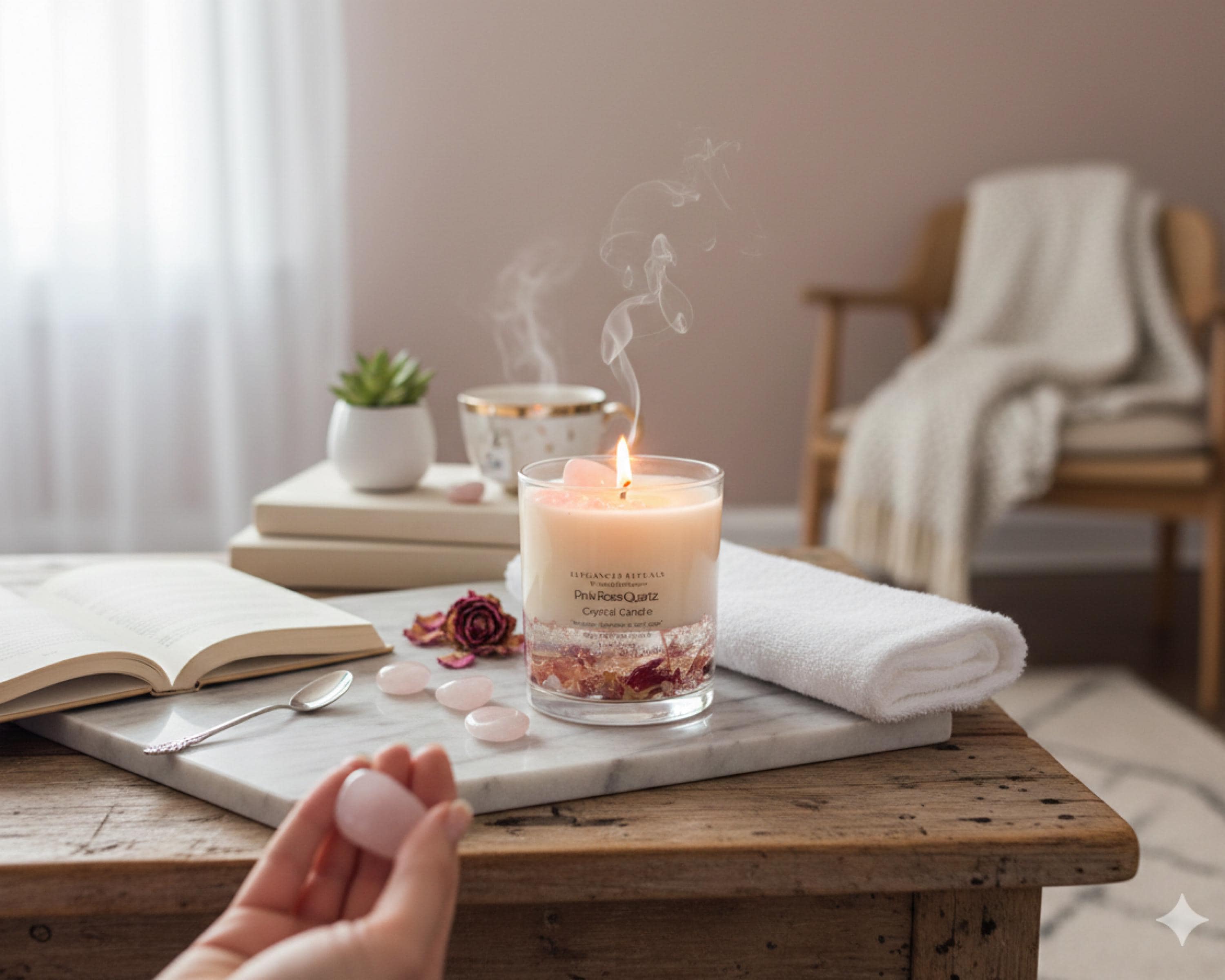Rose Quartz Crystal Candle –  Rose Scent, 10oz Self‑Love Candle