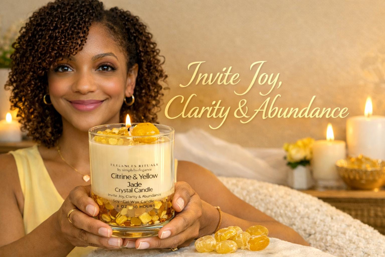 Yellow Jade Citrine Crystal Candle