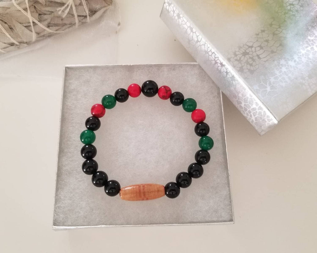 Pan African Beaded Bracelet Red, Green, Black