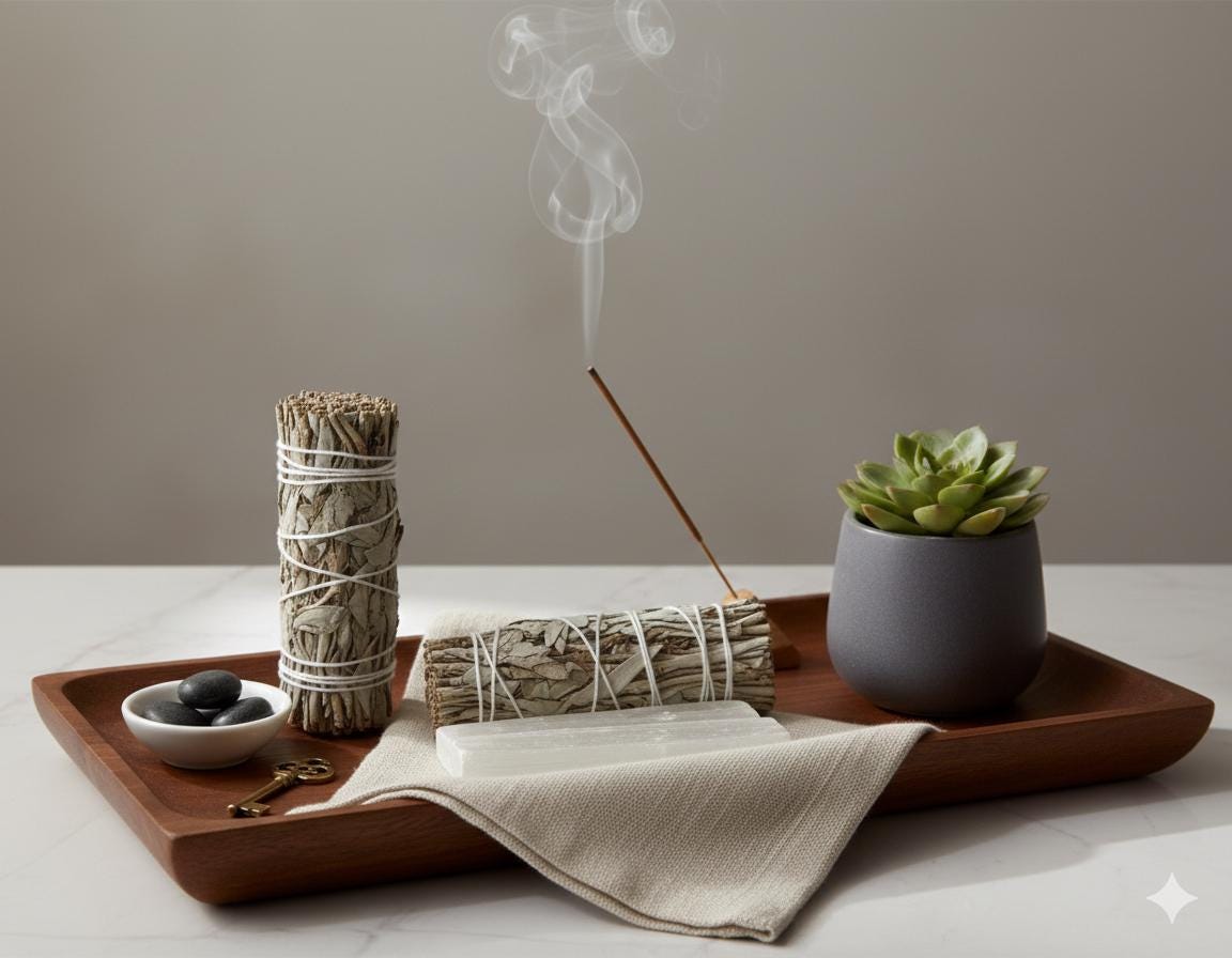 White Sage Smudge Bundle with Selenite Sticks • Energy Cleansing Kit