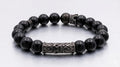 Mens Black Onyx Bracelet with Metal Filigree Tube