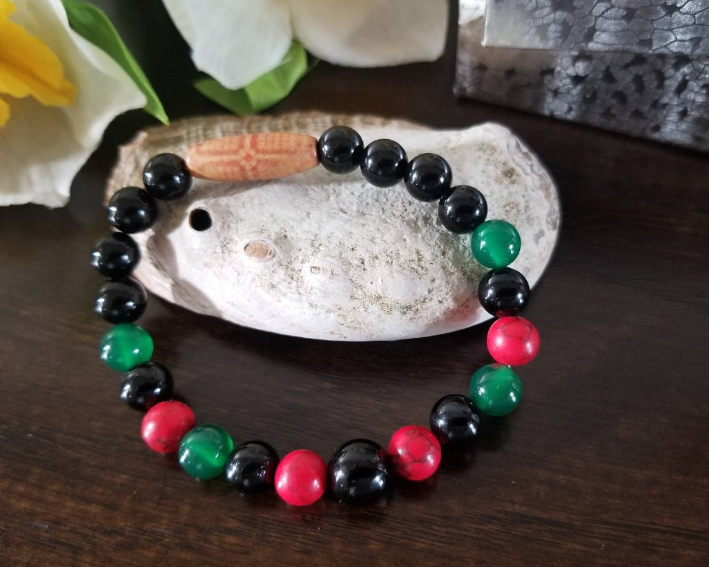 Pan African Beaded Bracelet Red, Green, Black