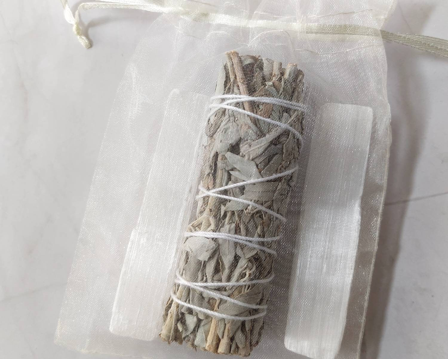 White Sage Smudge Bundle with Selenite Sticks • Energy Cleansing Kit