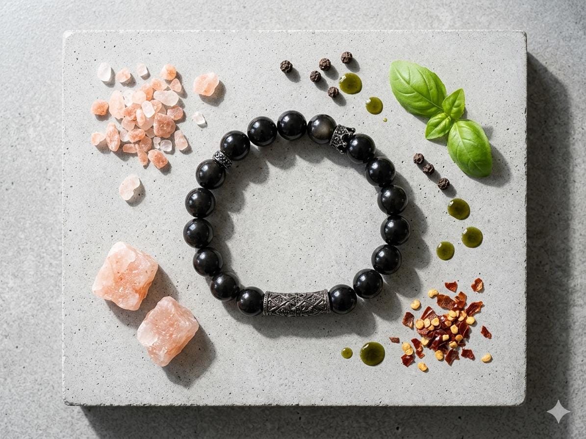 Mens Black Onyx Bracelet with Metal Filigree Tube