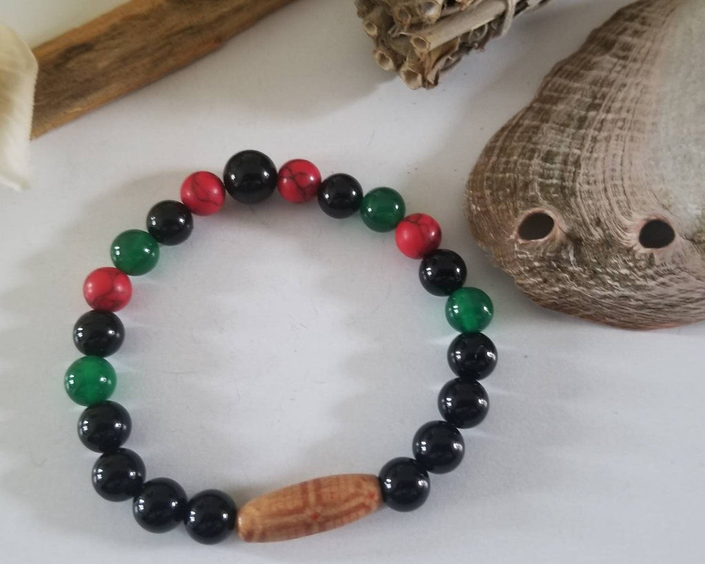 Pan African Beaded Bracelet Red, Green, Black