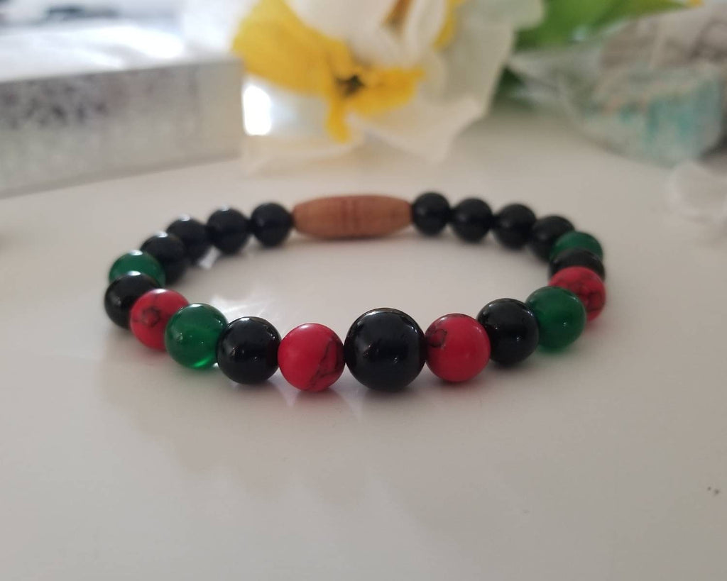 Pan African Beaded Bracelet Red, Green, Black