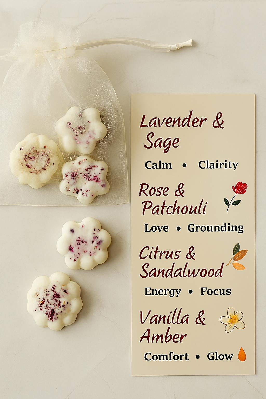 Botanical Soy Wax Melts • Dried Flower Melts • Aromatherapy Scents