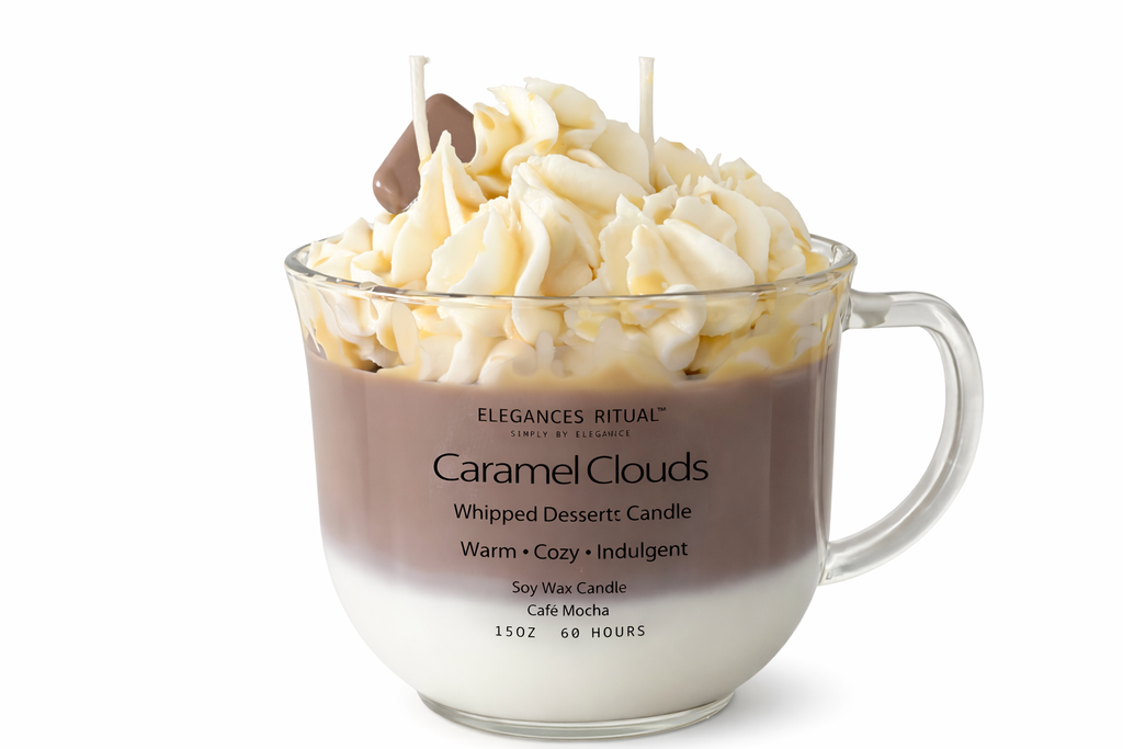 Caramel Clouds Candle – Caramel Latte Cafe Mocha Scent, 15oz Cozy Café Candle