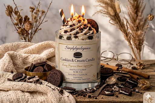 Cookies & Cream Candle – Dessert Inspired Glow (10 oz Soy Blend)