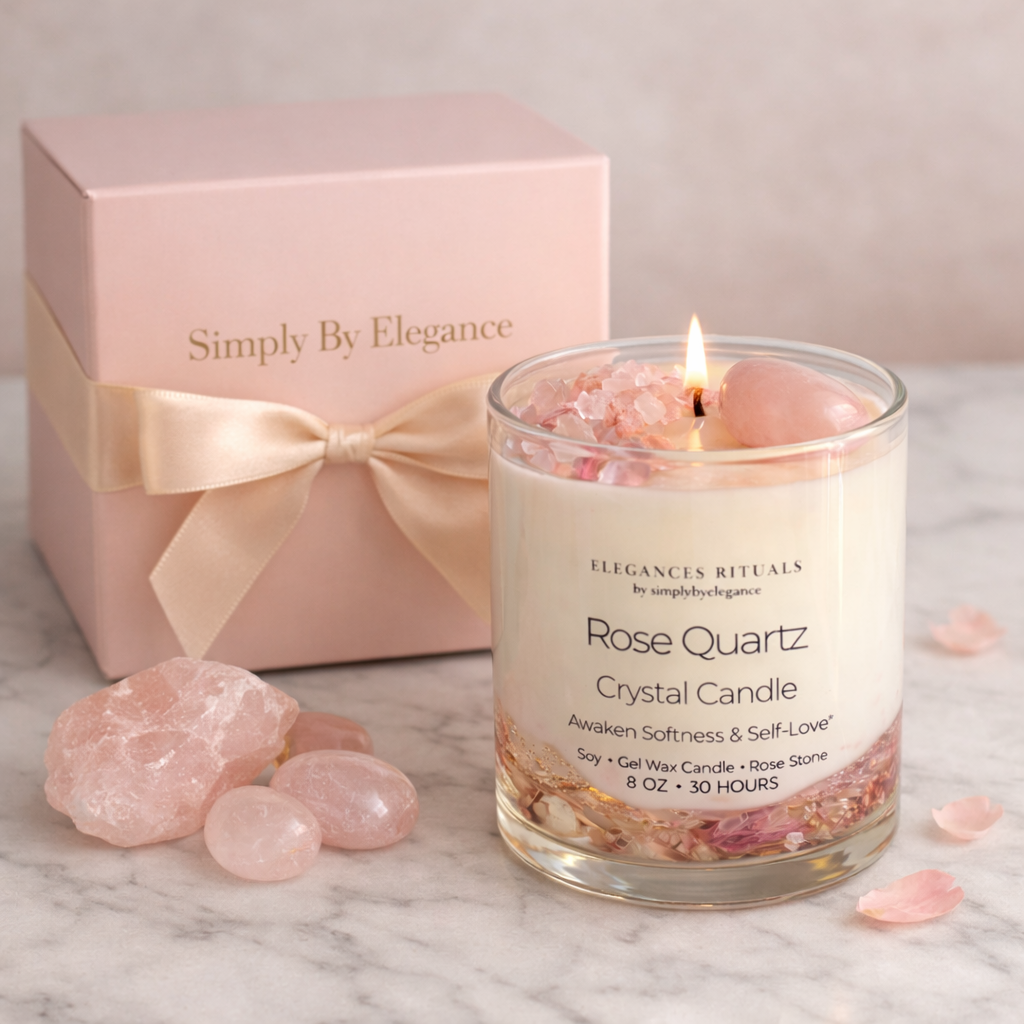 Rose Quartz Crystal Candle –  Rose Scent, 10oz Self‑Love Candle