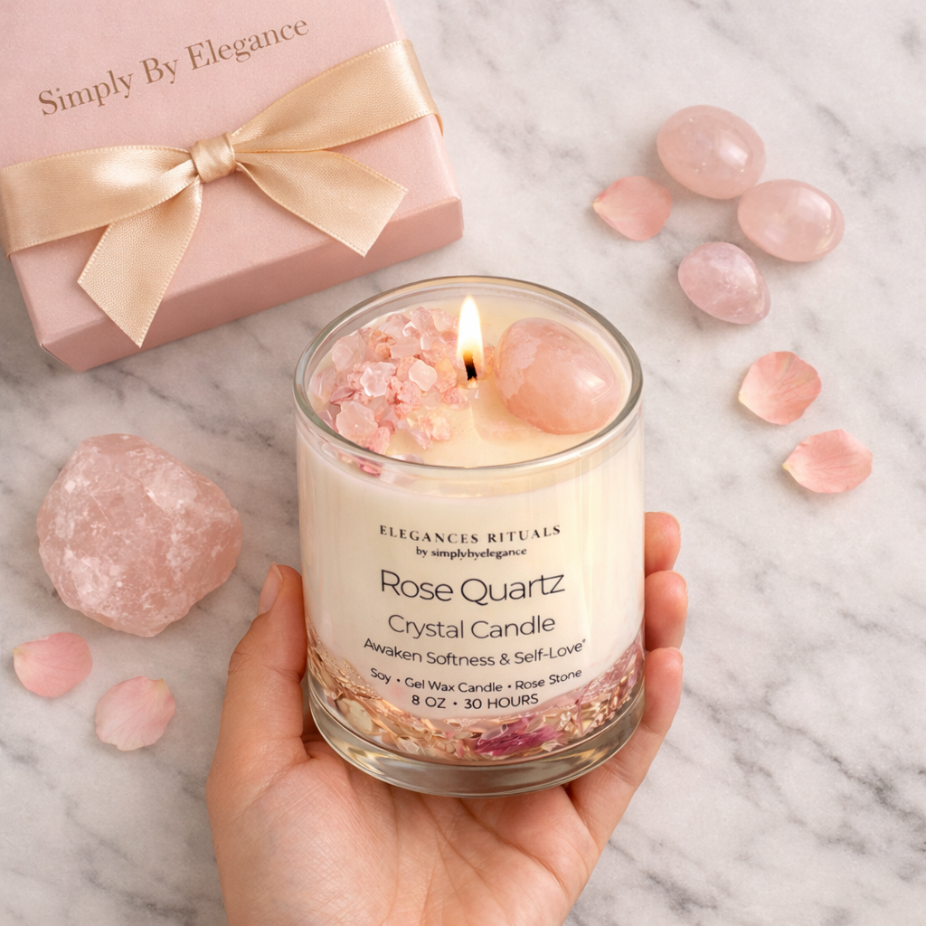 Rose Quartz Crystal Candle –  Rose Scent, 10oz Self‑Love Candle
