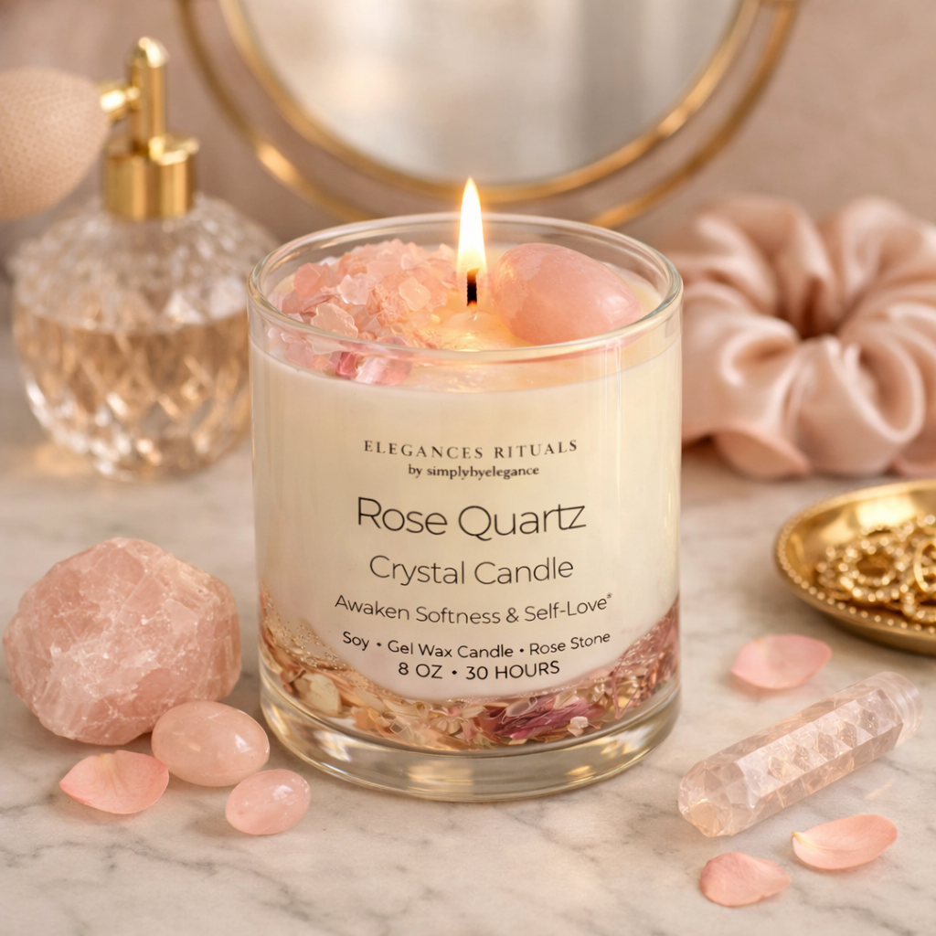 Rose Quartz Crystal Candle –  Rose Scent, 10oz Self‑Love Candle