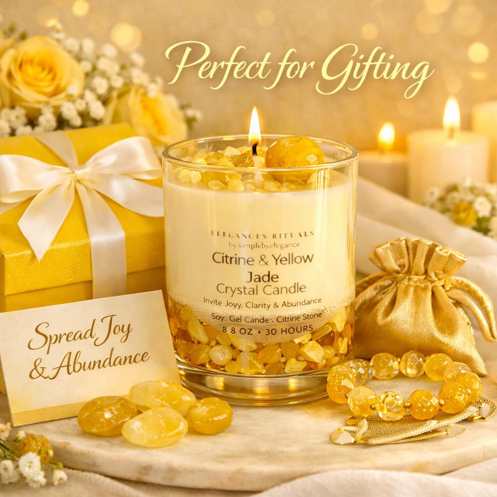 Yellow Jade Citrine Crystal Candle