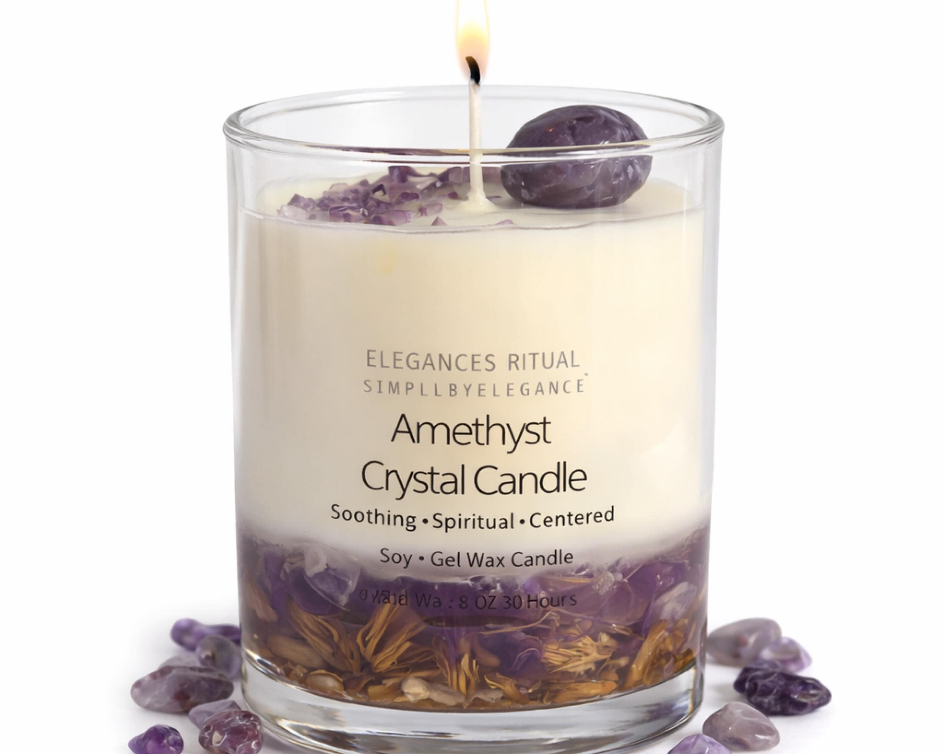 Amethyst Crystal Candle – Sandalwood Scent, 10oz Calm Energy Candle