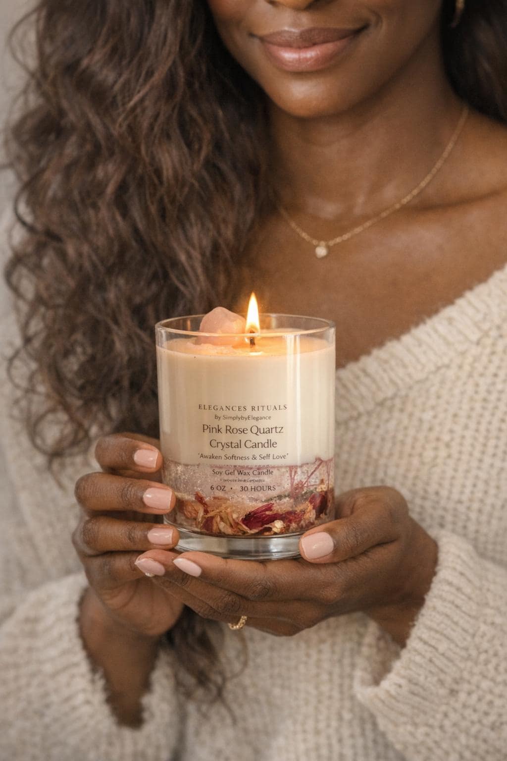 Rose Quartz Crystal Candle –  Rose Scent, 10oz Self‑Love Candle