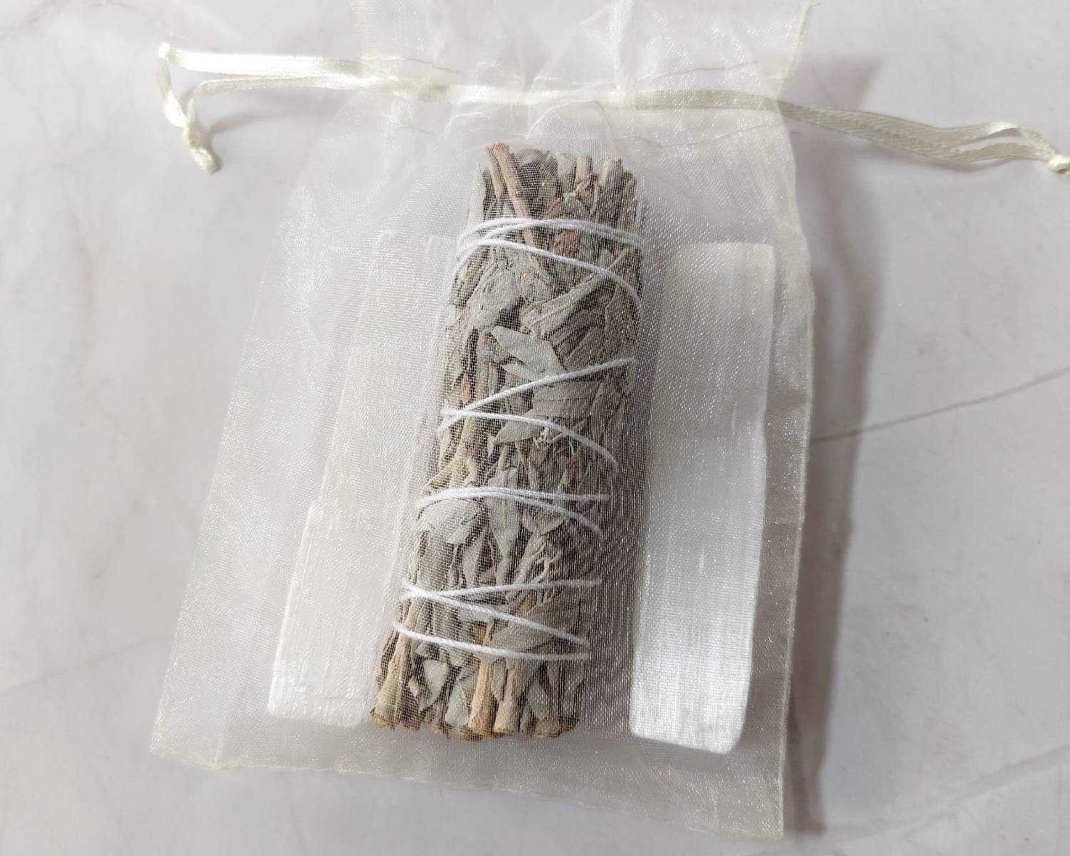 White Sage Smudge Bundle with Selenite Sticks • Energy Cleansing Kit