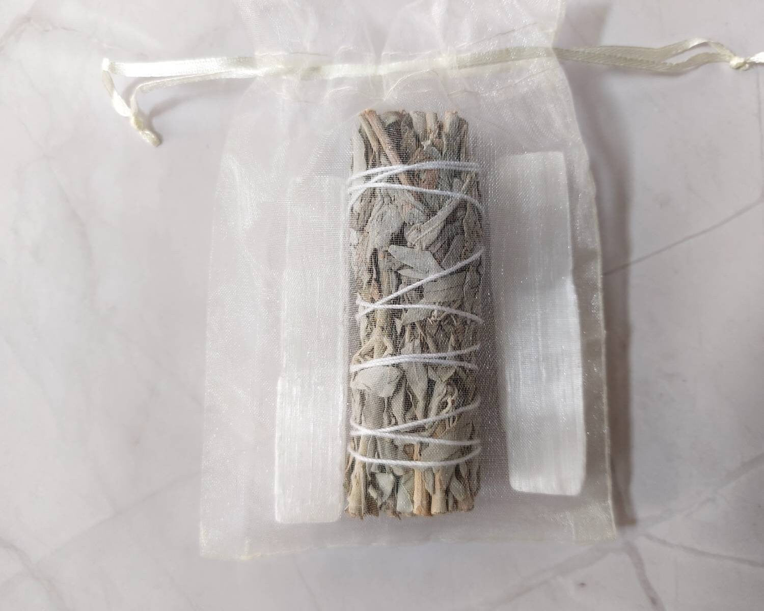 White Sage Smudge Bundle with Selenite Sticks • Energy Cleansing Kit