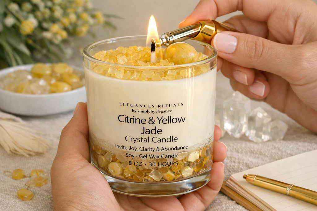 Yellow Jade Citrine Crystal Candle