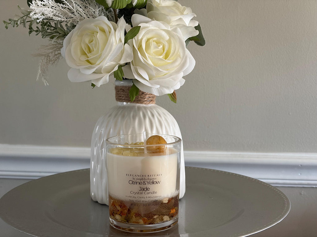 Yellow Jade Citrine Crystal Candle