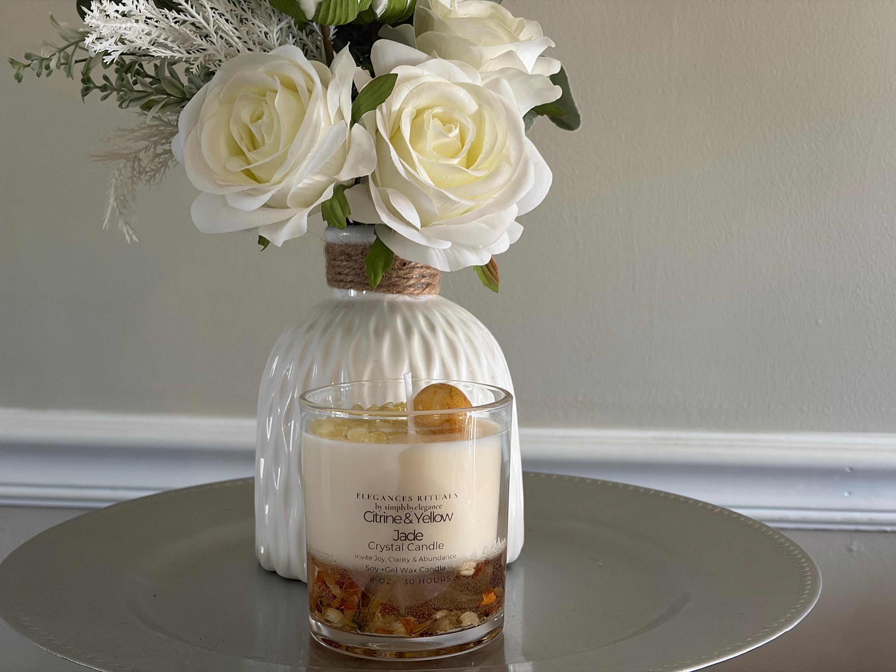 Yellow Jade Citrine Crystal Candle