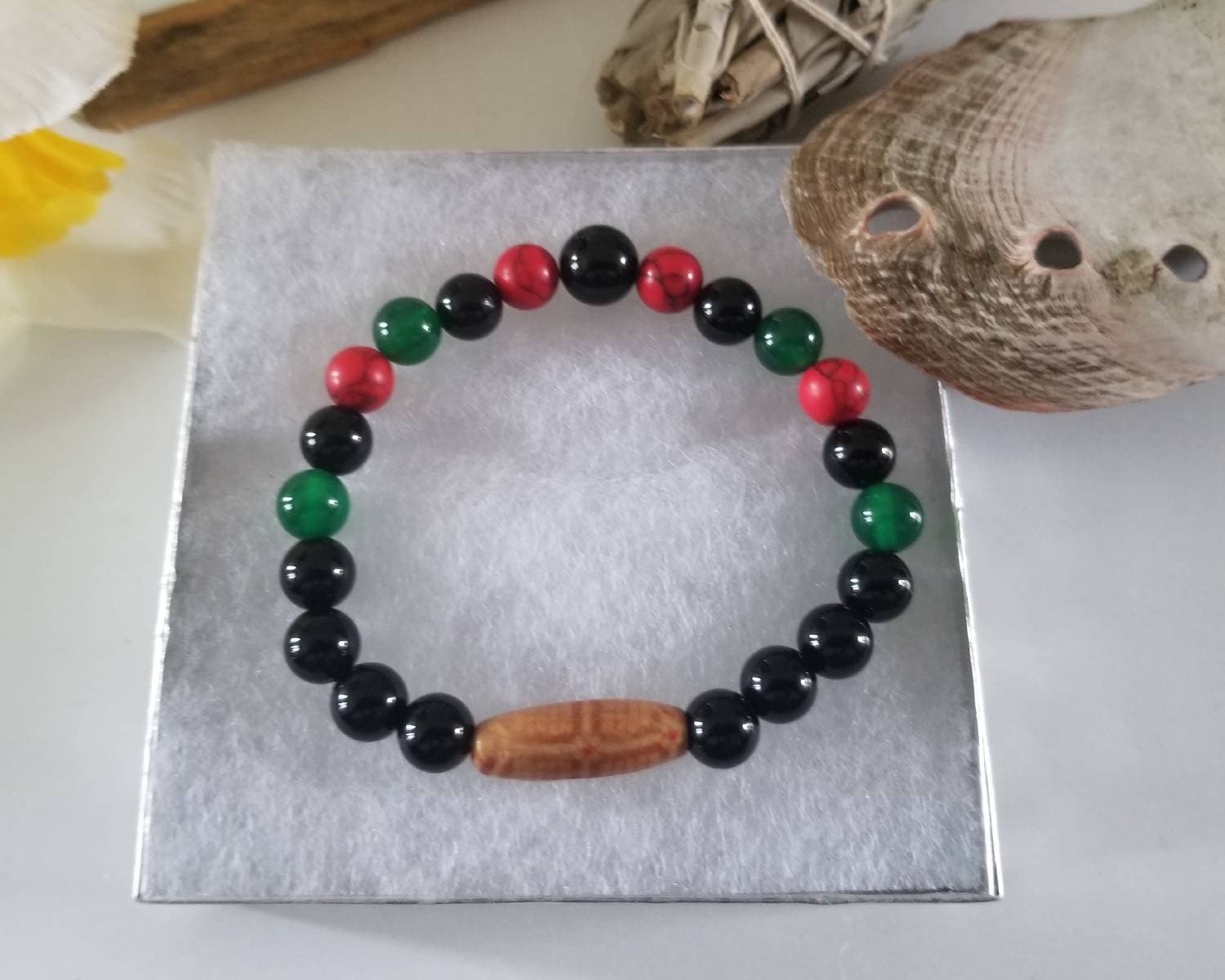Pan African Beaded Bracelet Red, Green, Black