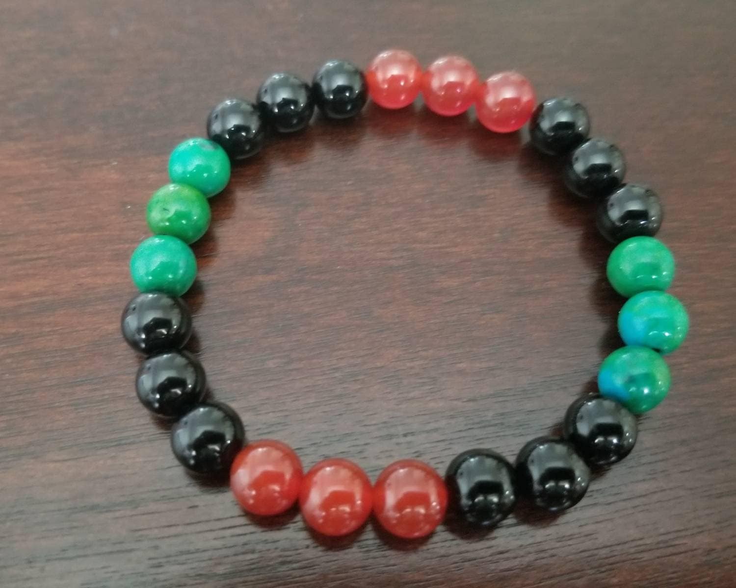 RBG Beaded Bracelet – Red Black Green African Pride Stretch Jewelry – Cultural Empowerment Gift