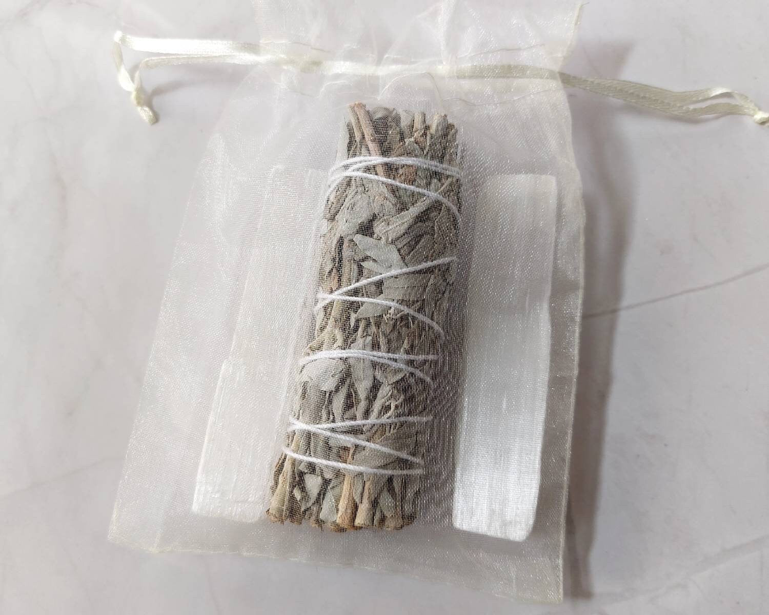 White Sage Smudge Bundle with Selenite Sticks • Energy Cleansing Kit