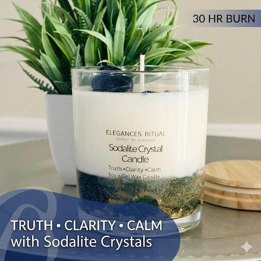 Sodalite Crystal Candle – Sea Salt Scent, 10oz Clarity & Focus Candle