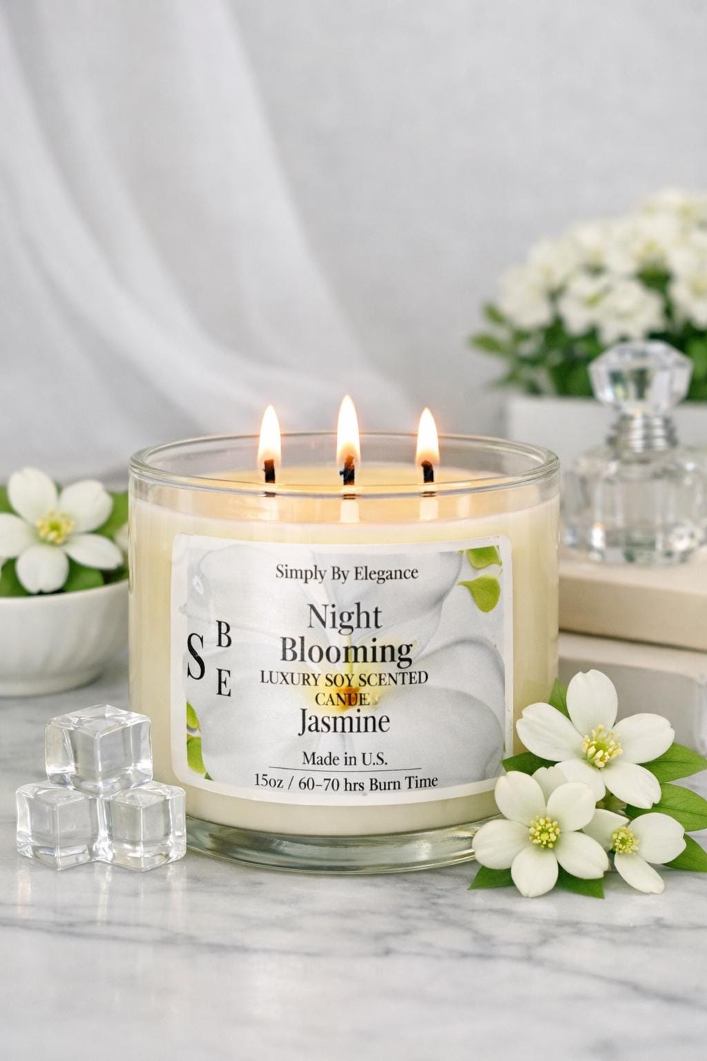 Night Blooming Jasmine– Triple Wick  15oz Luxury Soy Candle